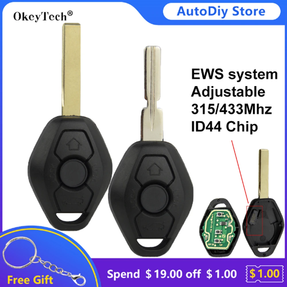 

OkeyTech 315/433Mhz Adjustabled ID44 Chip EWS System Remote Key For BMW EWS X3 X5 Z3 Z4 1/3/5/7 Series E38 E39 E46 HU92/HU58 3BT