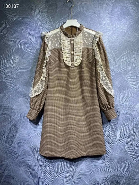 

Женское кружевное платье на молнии, элегантное платье с длинным рукавом и круглым вырезом, 2021