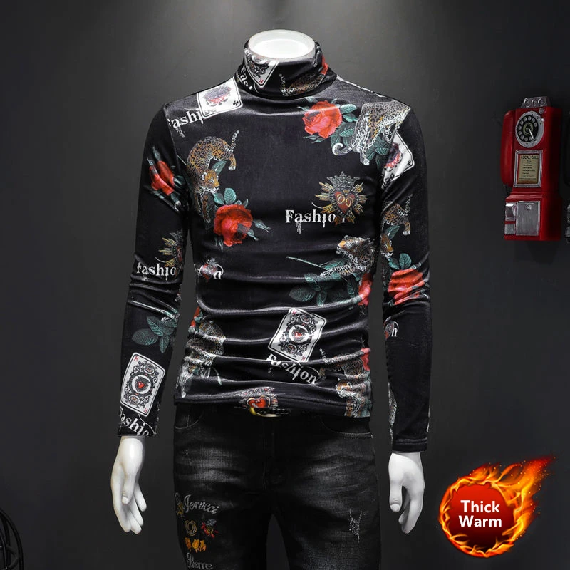 

Винтажные мужские футболки Camiseta Hombre уличная одежда 2021 Новая роскошная бархатная утолщенная футболка с цветочным принтом с животными мужск...