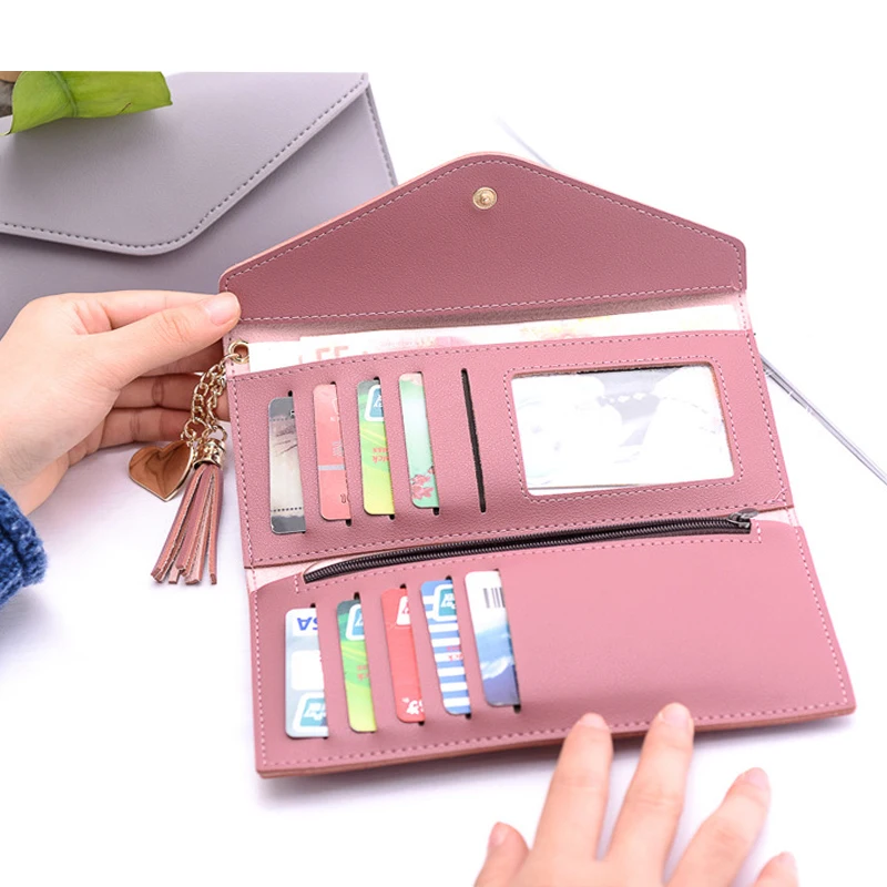 

Fashion Women Leather Wallet Female Long Handbag Coin Purse Card Holder Wallet With Photo Id Window & Zipper Pocket