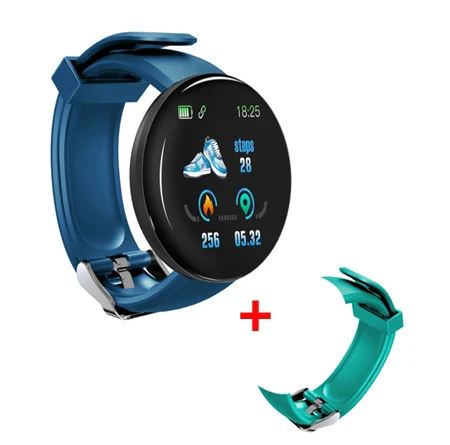 D18 новые умные часы для мужчин, кровяное давление, Круглые, Bluetooth, умные часы, женские часы, водонепроницаемые, спортивные, трекер, WhatsApp, для Android Ios - Цвет: blue with green
