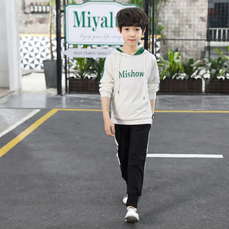 Fashion Letter Kids Sports Suit For Boys Clothes Set Spring Autumn Teen Outfits Long Sleeve Hooded Tops Pant 2pcs Child Clothing |