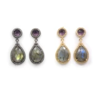 large labradorite earrings long teardrop micro cz pave earrings large faceted gems birthday mother gift for women girls