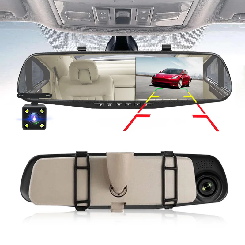E-ACE Автомобильная Dvr камера FHD 1080P Dash Cam 4,3 дюймов зеркало заднего вида видео регистратор с камерой заднего вида видеокамера Авто Регистратор