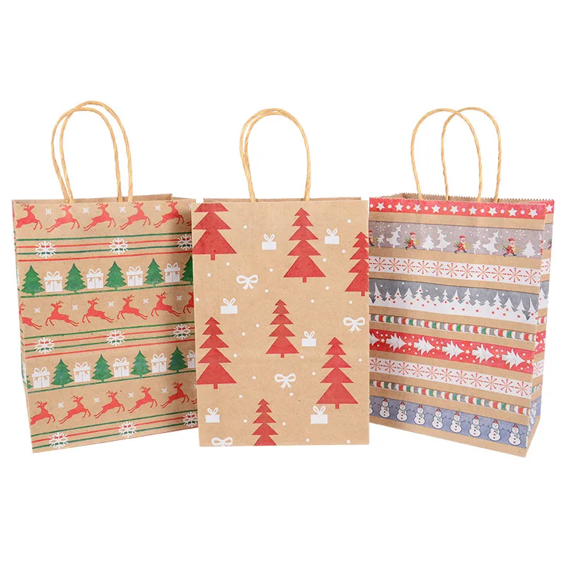 

21cm Large Chritmas Gift Bags 5 Pieces Kraft Paper Bag for Christmas Snack Clothing Present Box High Quality shopping bags