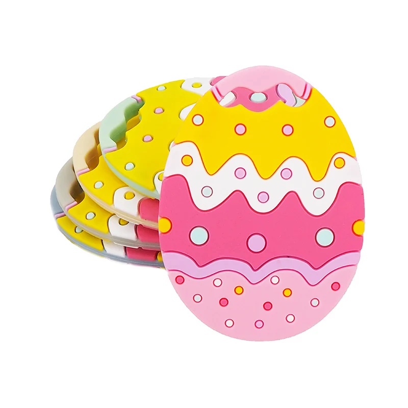 Chenkai-mordedor de silicona de huevo de Pascua para beb&eacute;, chupete de lactancia sensorial sin BPA, collar infantil, colgante, juguete de dentici&oacute;n, 5 uds.-1