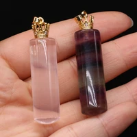 natural stone fluorite pendants golden crown pillar charms for trendy jewelry making diy women necklace gifts