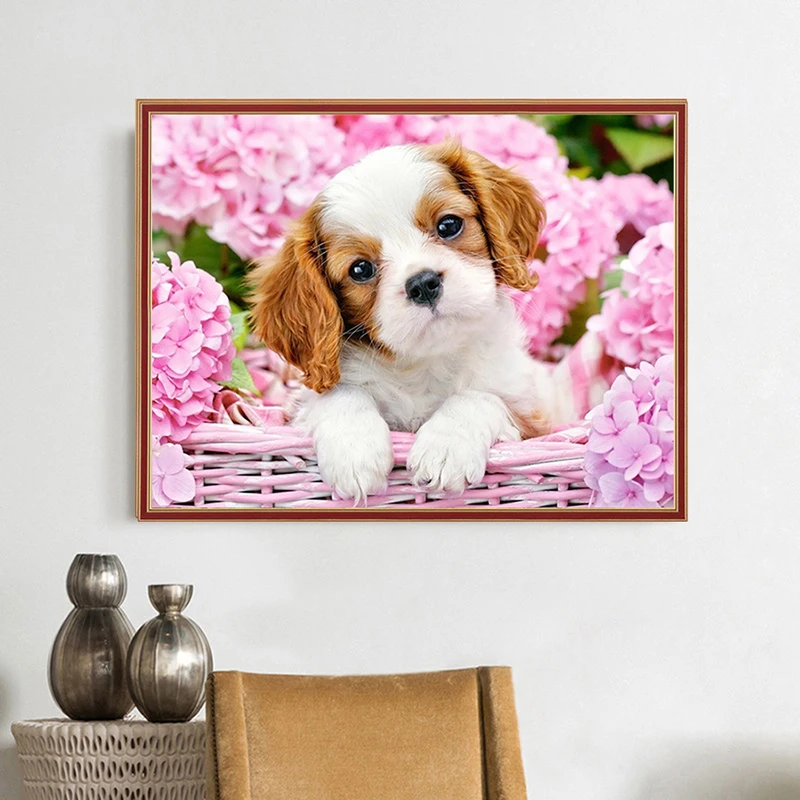 Алмазная 5D картина сделай сам с изображением белой собаки квадратная круглая