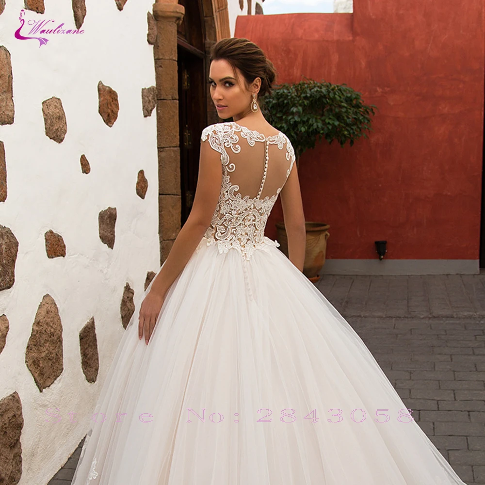 

Waulizane Scoop A Line Wedding Dress With Stunning Symmetrical Appliques Of Floor Length Bridal Dress
