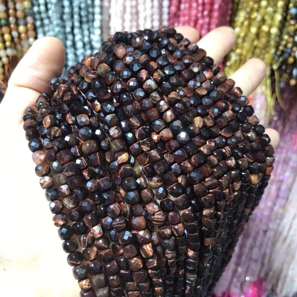 

100% Natural Stone Beads Nearly Round Tiger Eye Faceted Beads for Women Jewelry Charms Accessories DIY Making Bracelet Necklace