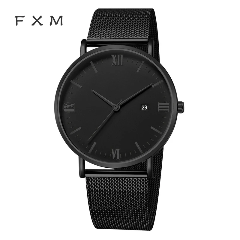 FXM Роскошные Кварцевые ультратонкие часы для отдыха из нержавеющей стали с