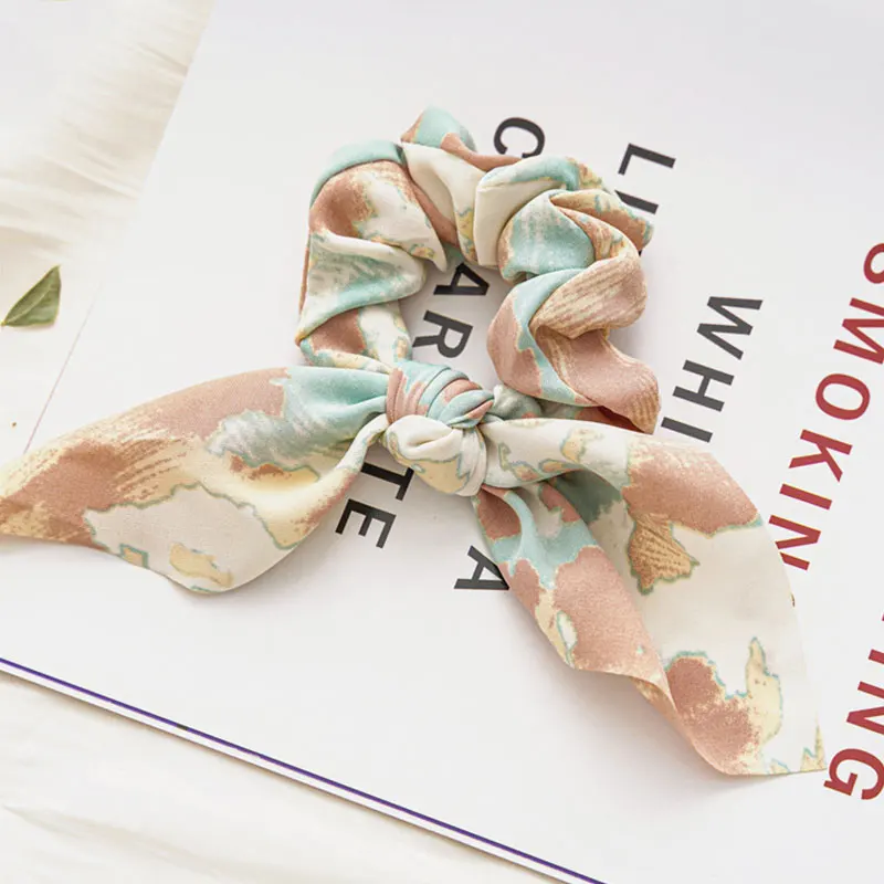 

New Bowknot Elastic Hair Bands For Women Girls Tie dye Scrunchies Headband Hair Ties Ponytail Holder Hair Accessories