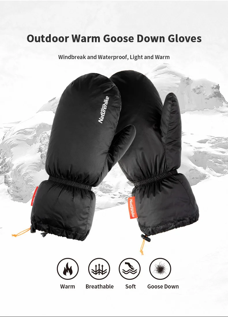 Naturehike лыжные Пуховые перчатки унисекс 50 г сверхлегкие зимние перчатки зимние теплые гусиный пух водонепроницаемые перчатки для лыжного спорта теплые принадлежности