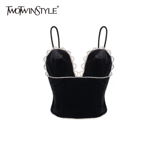 Женские вечерние майки TWOTWINSTYLE, с v-образным вырезом, без рукавов, в стиле пэчворк, новинка 2021