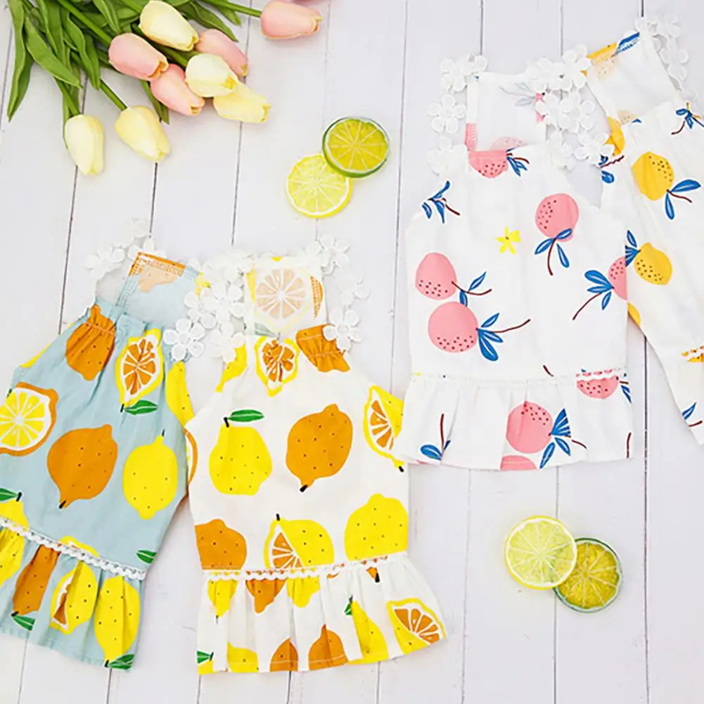 

2021 New Style Pet Dress Fruit Pattern Comfortable Wearing Cotton Fashion Dog Strap Dress for Summer Dog Supplies Pet Clothes