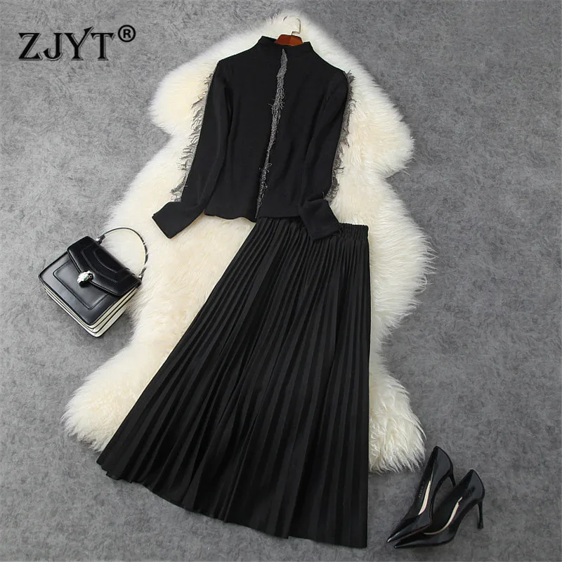 

Женский Дизайнерский Костюм из 2 предметов, модельный пуловер с длинным рукавом и бахромой из бисера и юбка, Осень-зима