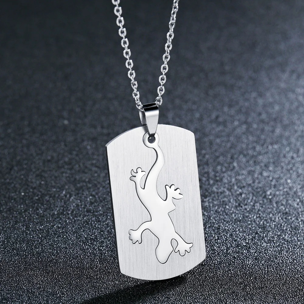 

New Fashion Geometric Animal Lizard Pendant Long Chain Necklace Stainless Steel Punk Rock Cool Necklace for Men Women Jewelry