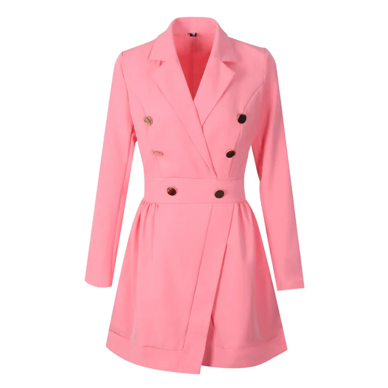 

2021 Sexy Notched Lapel Double Breasted Blazer Dress Elegant Long Sleeve Swing Short Mini Dress Bodycon White Party Frocks New