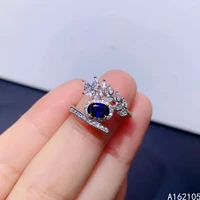 925 pure silver chinese style natural sapphire womens noble elegant exquisite plant adjustable gem ring fine jewelry support de