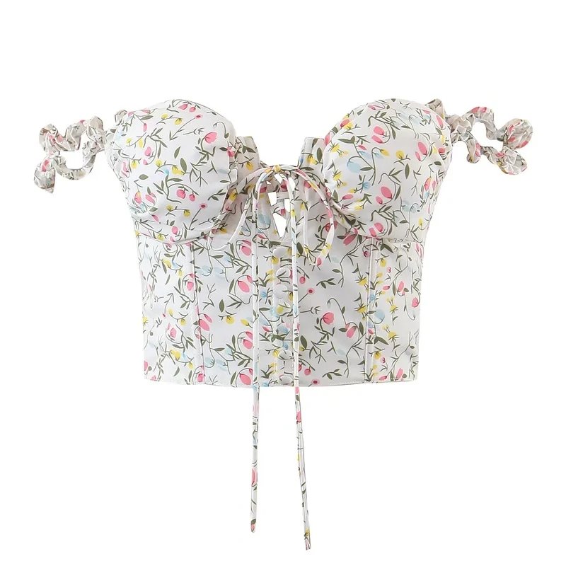 

PTYSIC Vintage Women BOHO Cropped Top Spaghetti Strap Sexy Backless 2022 Spring Summer Elegant Ribbons Female Camis Tops