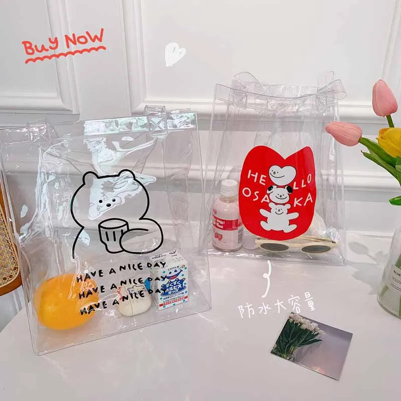 

Waterproof Bag Reusable Cartoon Bear Clean Bag Grocery Beach Toy Storage Bags Shoulder Shopping Foldable Tote Pouch Package Bag