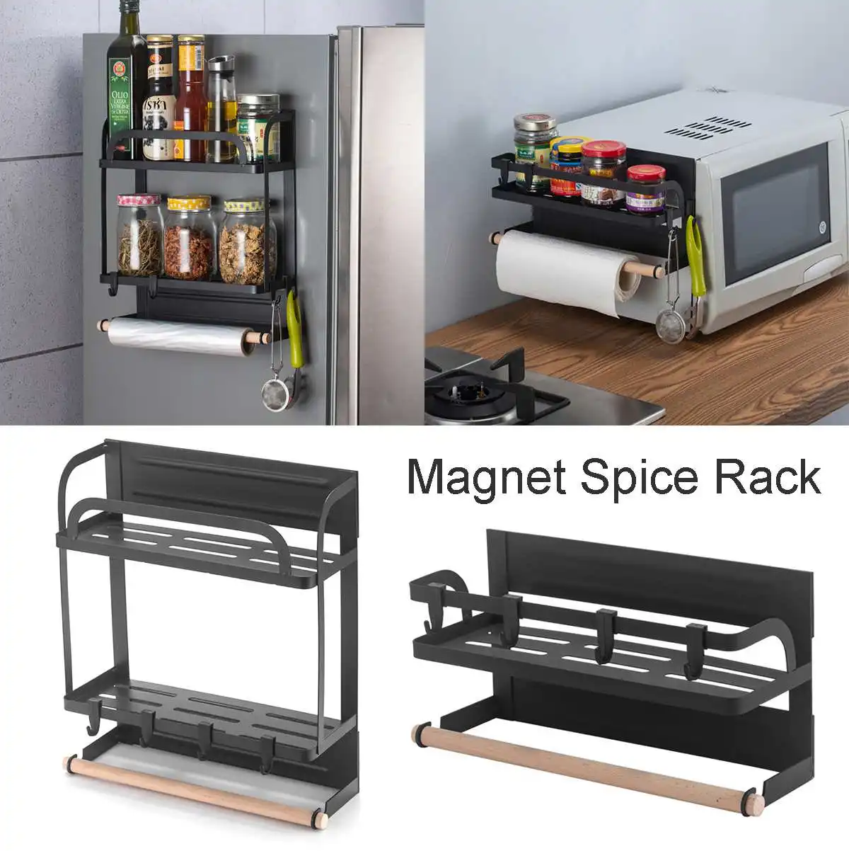 

Refrigerator Shelf Side Wall Mount Multifunctional Household Kitchen Storage Rack Magnetic Non-perforated Microwave Oven Shelf