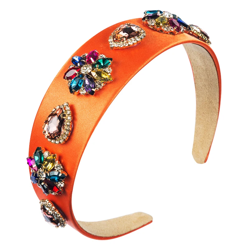 

Big Brand New Fashion Hair Band Women's Wide Edge Satin Inlaid with Color Rhinestone Ins Baroque Hair Band Hair Accessories