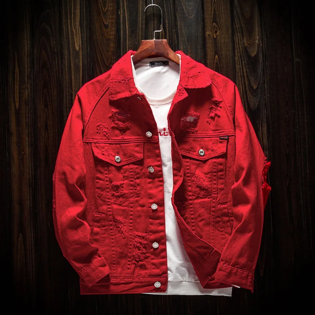 Джинсовая куртка мужская с длинным рукавом повседневная верхняя одежда из