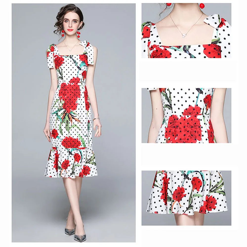 

Elegant Ladies Summer High Quality Vintage Printing Slim Cocktail Party Dress Vestidos De Mujer Woman Trumpet Evening Dresses