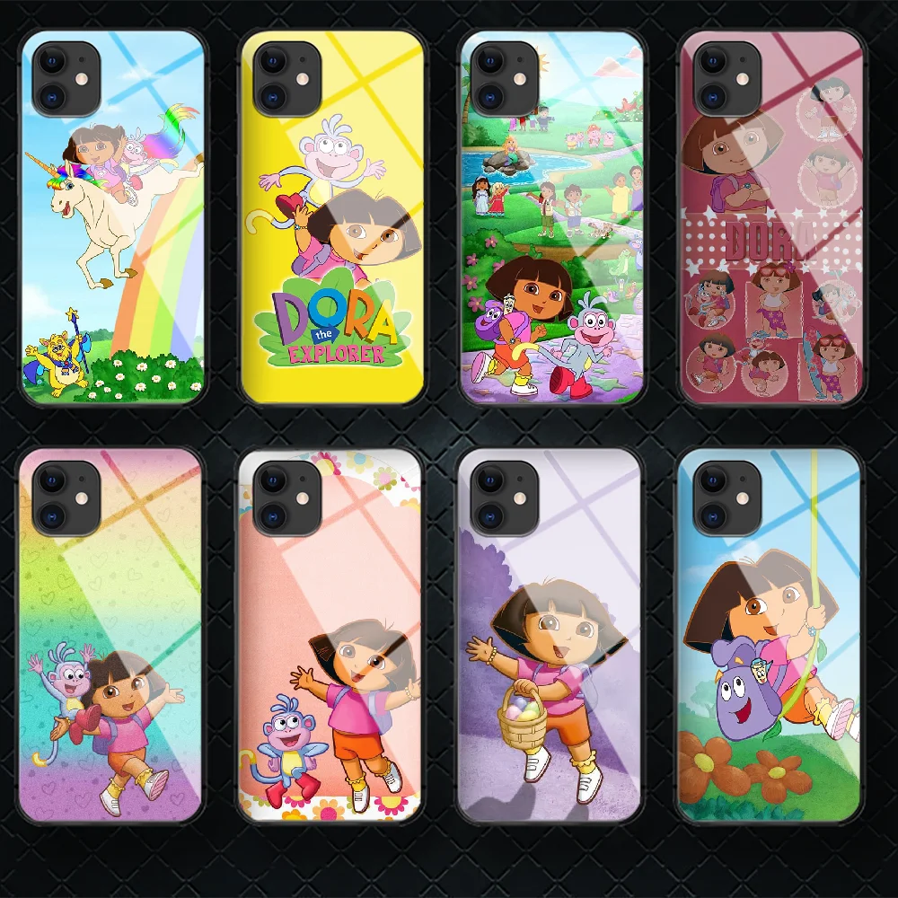 

Adventurous Cute-Doras Tempered Glass Phone Case Cover For IPhone 5 6 7 8 11 12 S Plus Xr X Xs Pro Max Mini Se 2020 Black Back