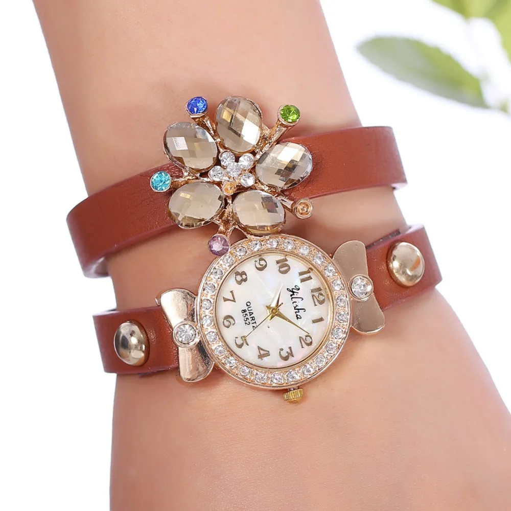 Новое поступление 2020 модные женские часы CrystalRhinestone с жемчужным кожаным браслетом