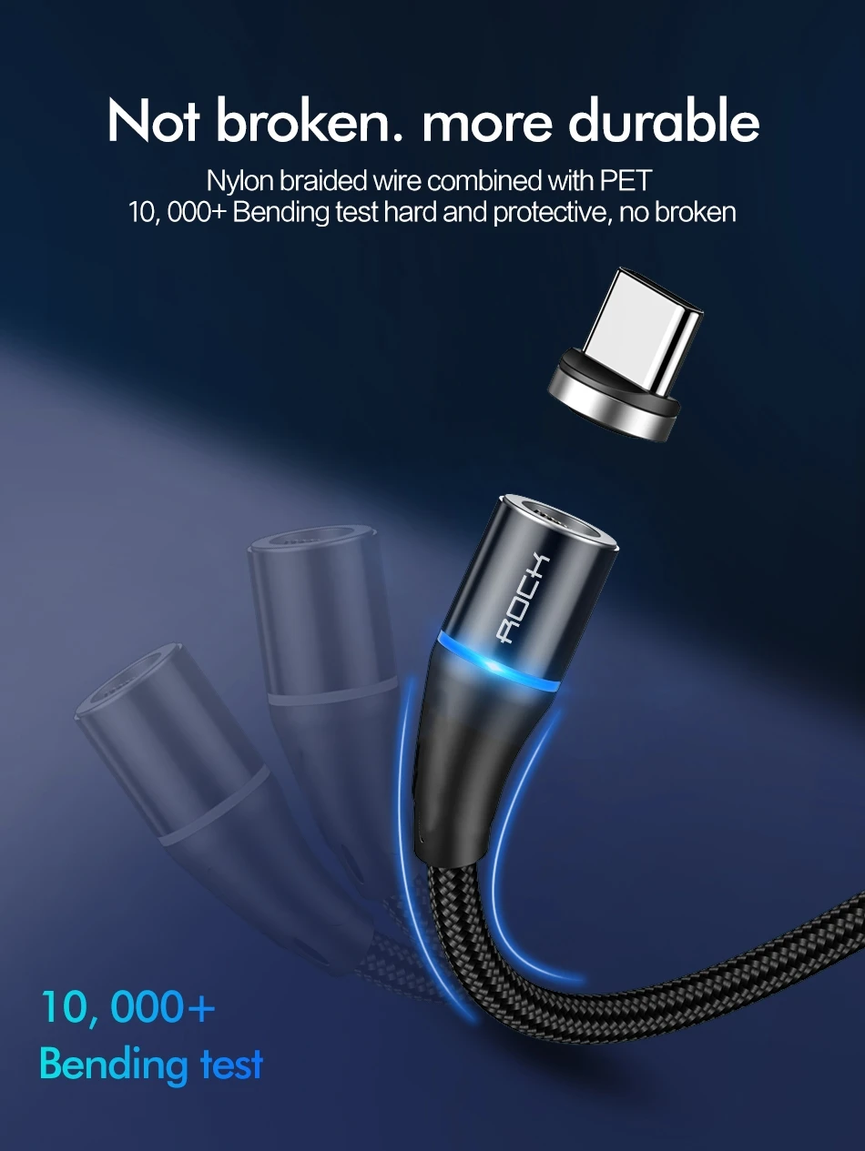 Магнитный кабель ROCK 2M 5A Micro usb type C для iPhone 7 XS samsung S8 Быстрая зарядка магнитные кабели для мобильных телефонов