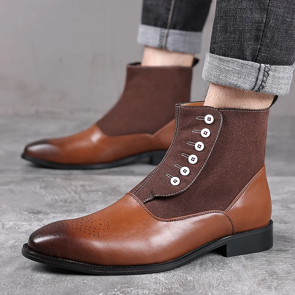 

Misalwa Dropshipping New Men Chelsea Boots British Ankle High Top Men Boot Brogue Pointed Toe Elegant Gentleman Boot Vintage .