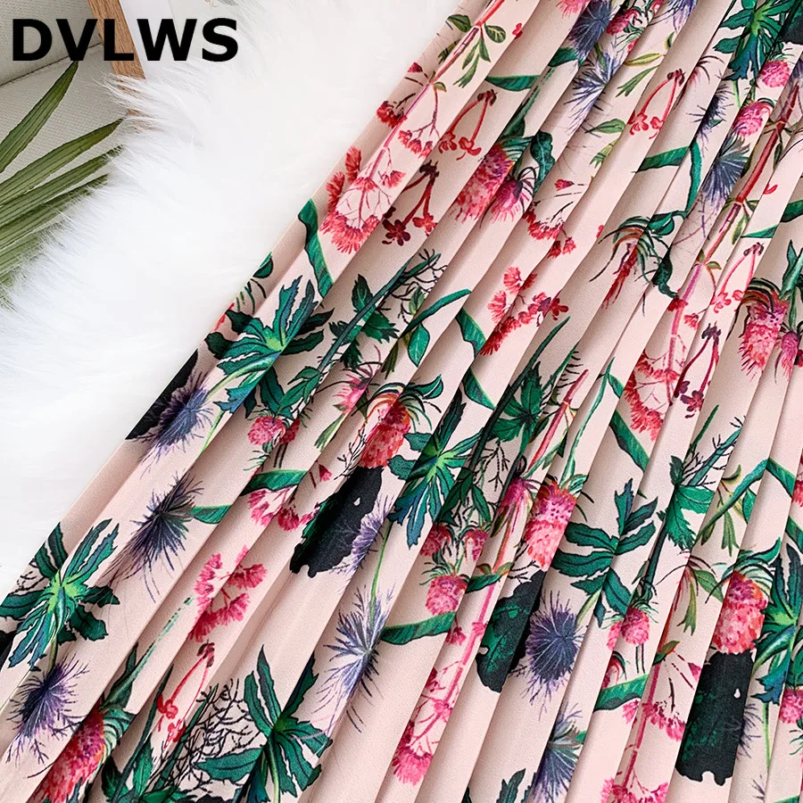 

DVLWS Europe Station Exotic Floral Printed Skirt 2020 Spring Summer New Sen Series Pleated Skirt Women Retro Bottoming Skirt