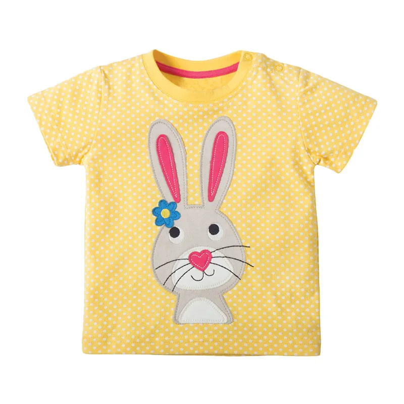 

Little Maven Children 2021 Summer Baby Girl Tee Tops Kids Summer 2-7 Years Clothes Dot Bunny Applique Brand Cotton T Shirt 51809