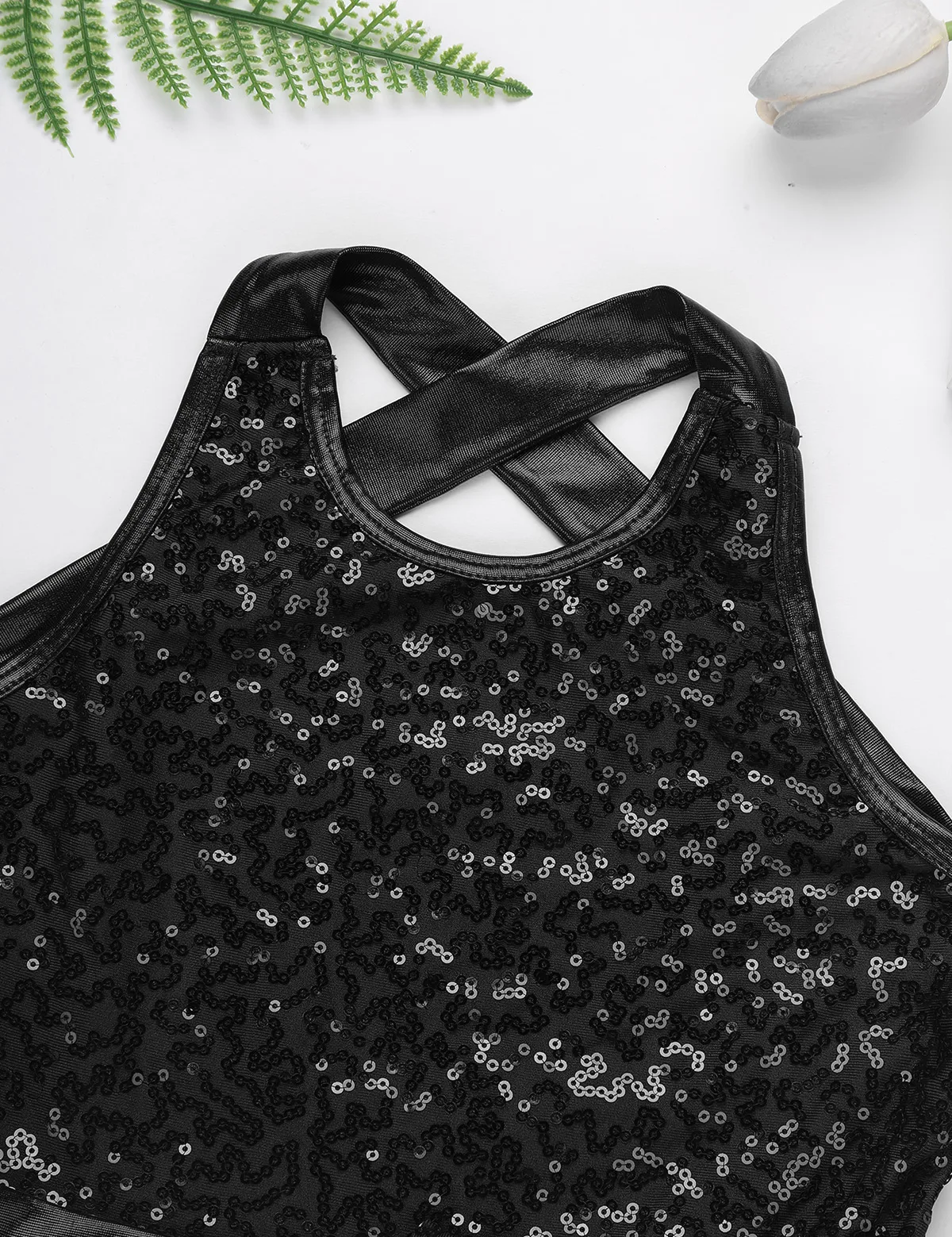 Платье для танца джаз для девочек-подростков с бантом на перекрестных бретелях и пайетками для профессионального балета и гимнастики.