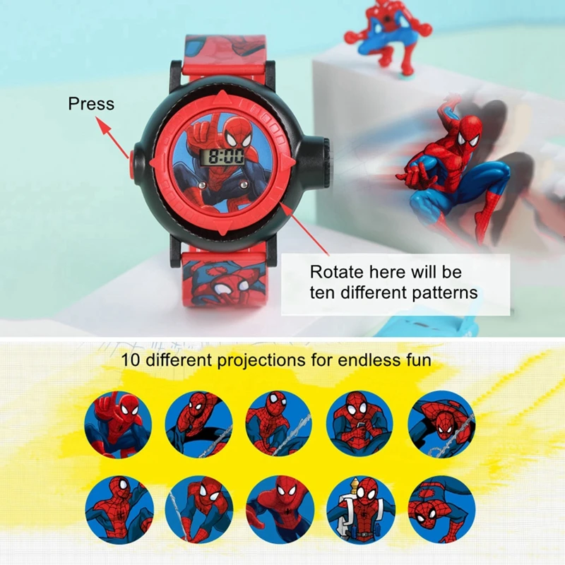 Изумительные детские спортивные цифровые часы Marvel Ultimate Spider Man Project с 10 рисунками