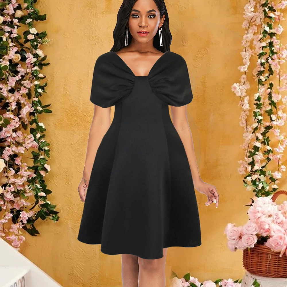 

Women Dresses A Line Party Sexy V Neck Black White Elegant Event Lady African Autumn Night Out Female Evening Occasion Robes New