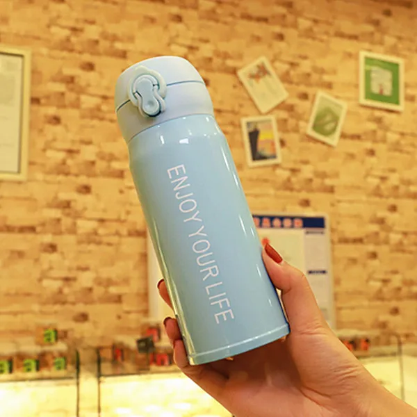 350ml Blue Creative Double Wall Stainless Steel Vacuum Flask Fashion Coffee Tea Thermos Mug Travel Drink Bottle Thermomug for Gifts - Цвет: 350ml Blue