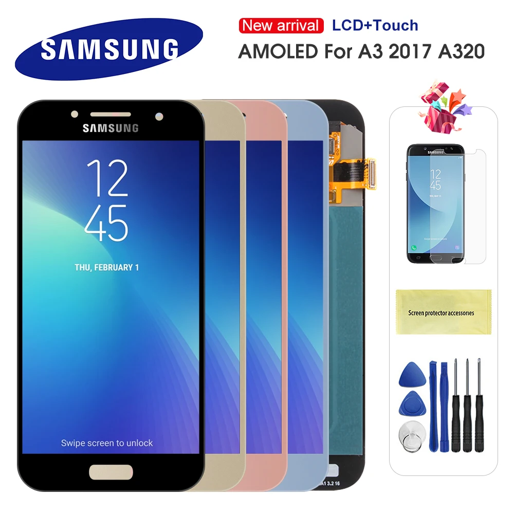 

ЖК-дисплей Super AMOLED для Samsung Galaxy A3 2017 A320, сенсорный экран с дигитайзером для Samsung A3 A320 2017, ЖК-экран, оригинал