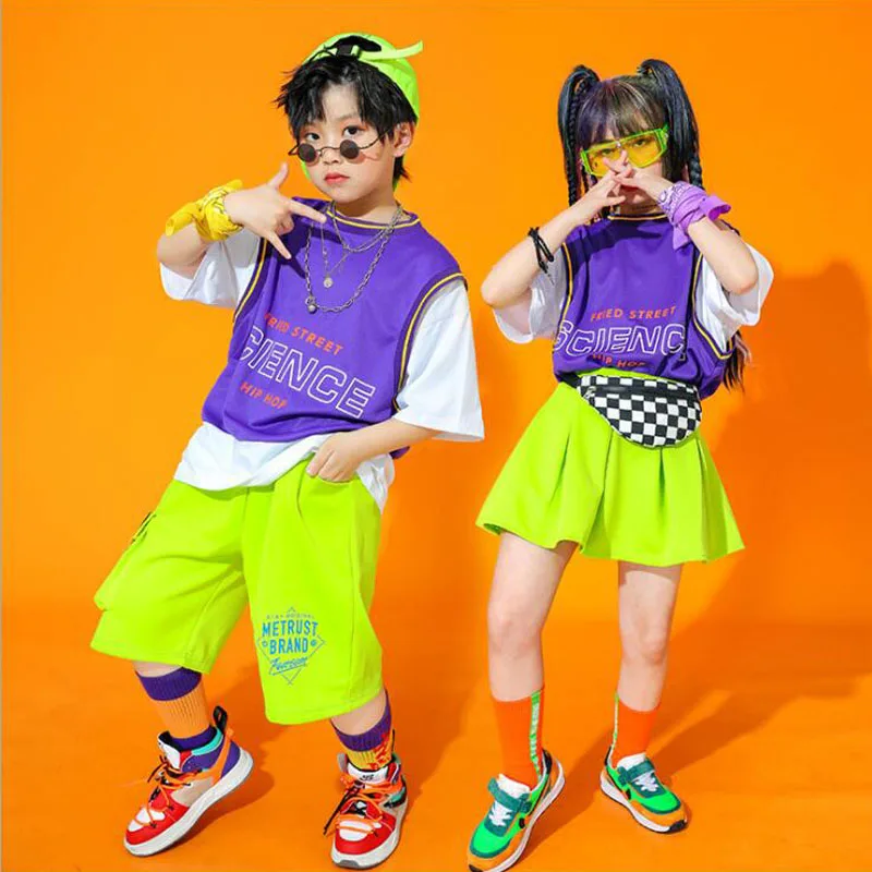 

Kids Ballroom Hip Hop dancing Outfits Tshirt Street wear Shorts Skirt For Singers Girls Boys Jazz Dance Wear Costumes Outfits