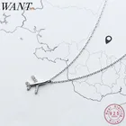Женское Ожерелье WANTME из настоящего стерлингового серебра 100% пробы с кулоном-самолетом из кубического циркония