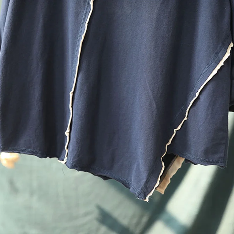 Женские хлопковые футболки с воротником хомутом из кусков осень 2019 новинка