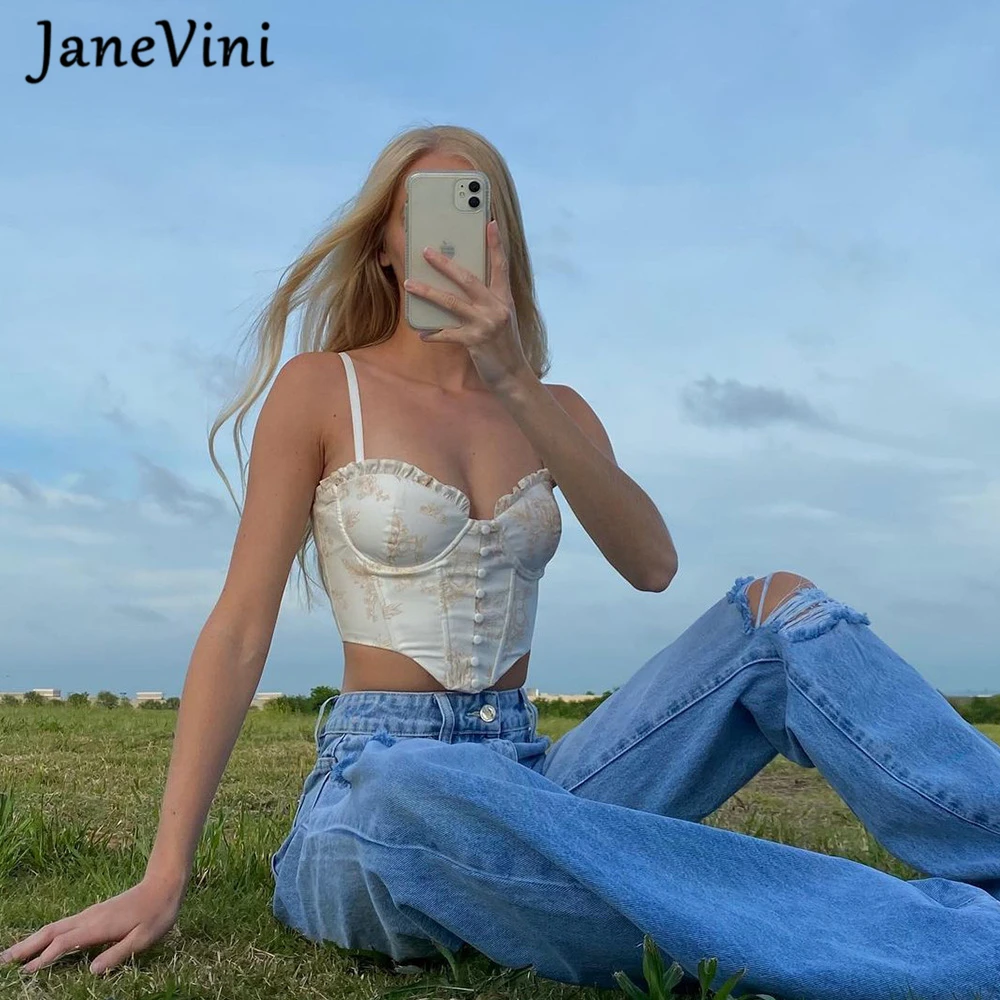 

JaneVini 2021 последняя мода из набивной ткани, с пояс для похудения Корсеты и бюстье кроп-топы с пуговицами; Летние женские зеленые атласные женс...