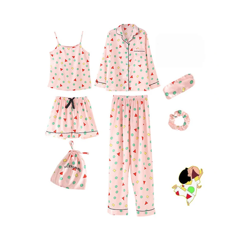 Пижама женская шелковая элегантная комплект из 7 предметов/2 предметов Топ с