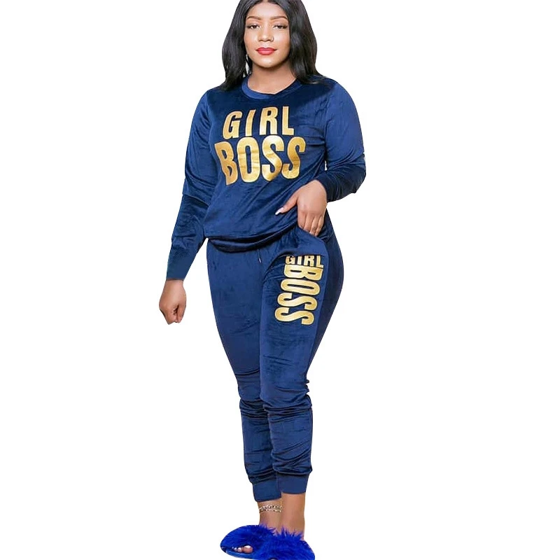 

Plus Size L-5XL Letter Print Velvet Women's Set Sweatshirt Top Jogger Pants Suit Tracksuit Two Piece Set Fitness Outfit
