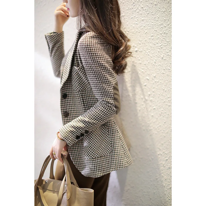 

Qianniaoge wool suit coat women's autumn and winter thickened flannel tailored temperament British tweed small suit