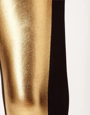 

Free shipping High elastic golden PU Leather Black Knit stitching hit color Leggings 6 colores