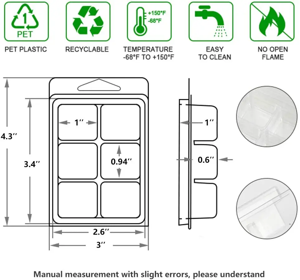 50 Packs Wax Melt Clamshells Molds Square Heart-shaped 6 Cavity Clear Plastic Cube Tray for Candle-Making &amp Soap | Дом и сад