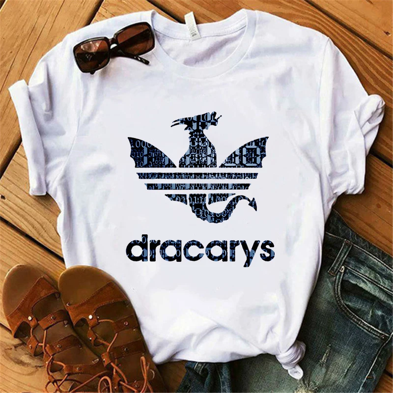 Showtly Dracarys GAME OF THRONE Female T Shirt Women Summer Dragon Print White Casual Plus Size Streetwear Fashion T shirt